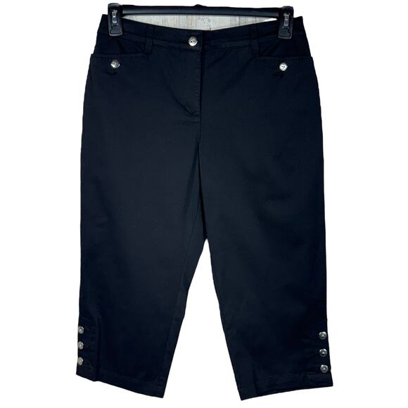 Karen Scott Petite SZ 10P Capris Pants Stretch Slimming Mid-Rise Zip-Fly Black - Picture 1 of 11